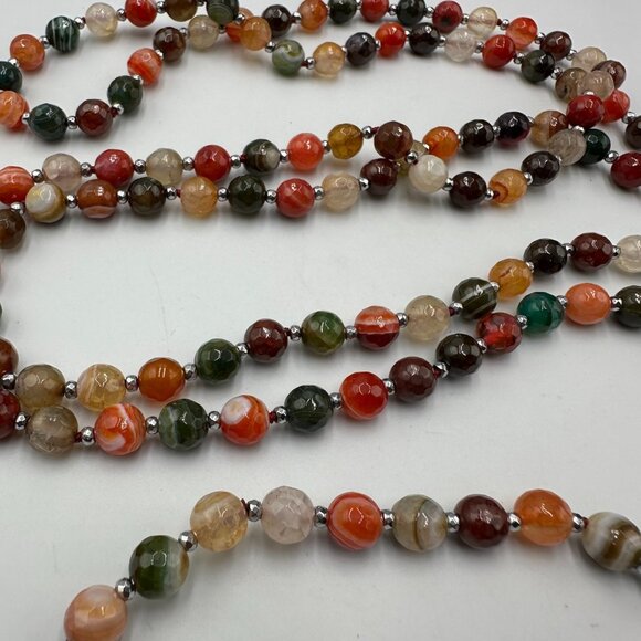 Multicolor Agate Gemstone Necklace Faceted Round Beads Polished Long 60 Inch - Picture 6 of 12